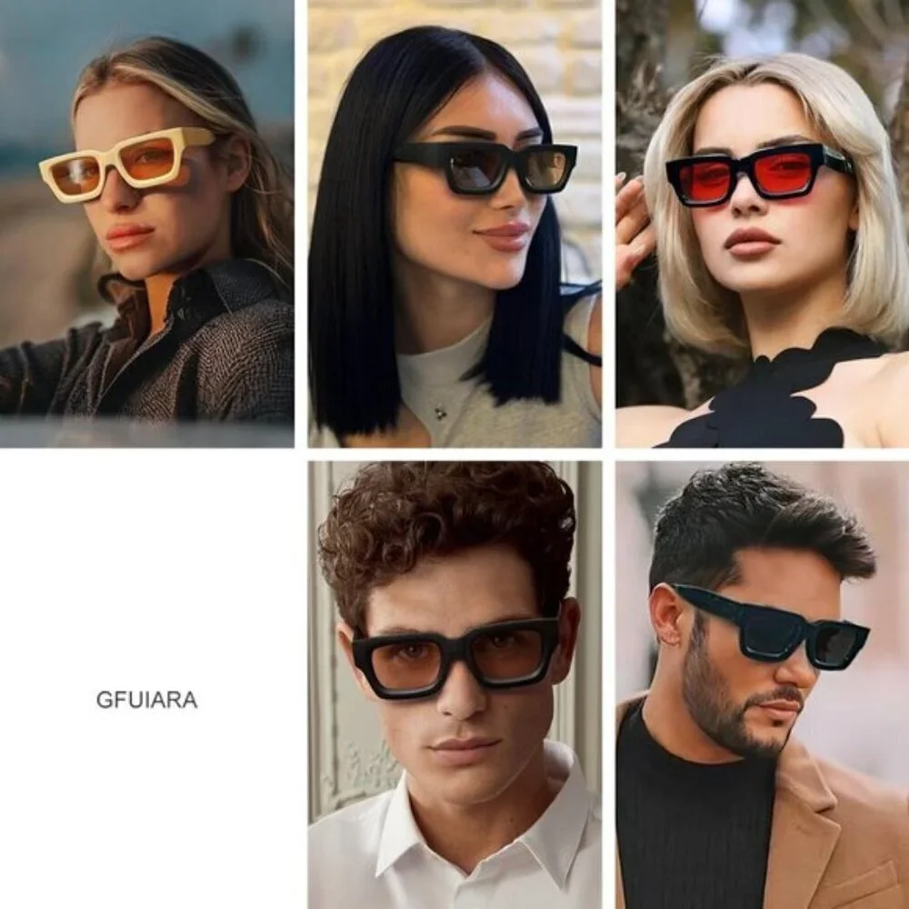 ⚡Men Yellow Fashion Thick Trendy Square Shades Rectangle Designer SunGlasses